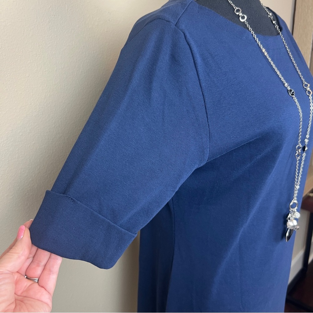 Karen Scott Sport Mid Length 100% Cotton Navy Dress with Cuff Sleeves Size M - Picture 8 of 11